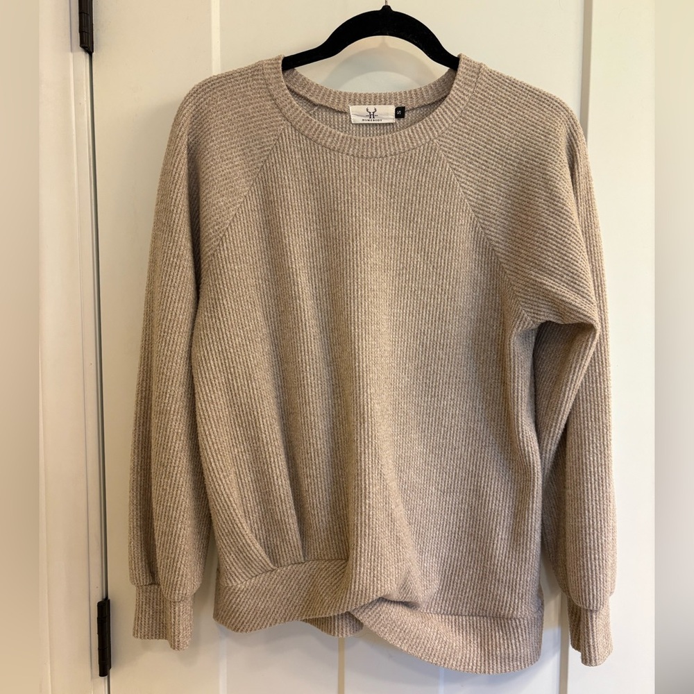 Homebody Waffle Knit Twist Front Sweater